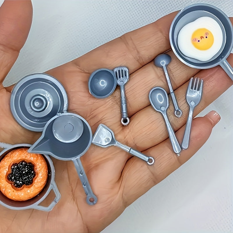 10pcs Dollhouse Mini Kitchen Cookware Set - Stovetop Pots and Pans 1:12 Scale