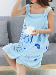 Bunny Print Sleeveless Night Robe Women's Sleepwear