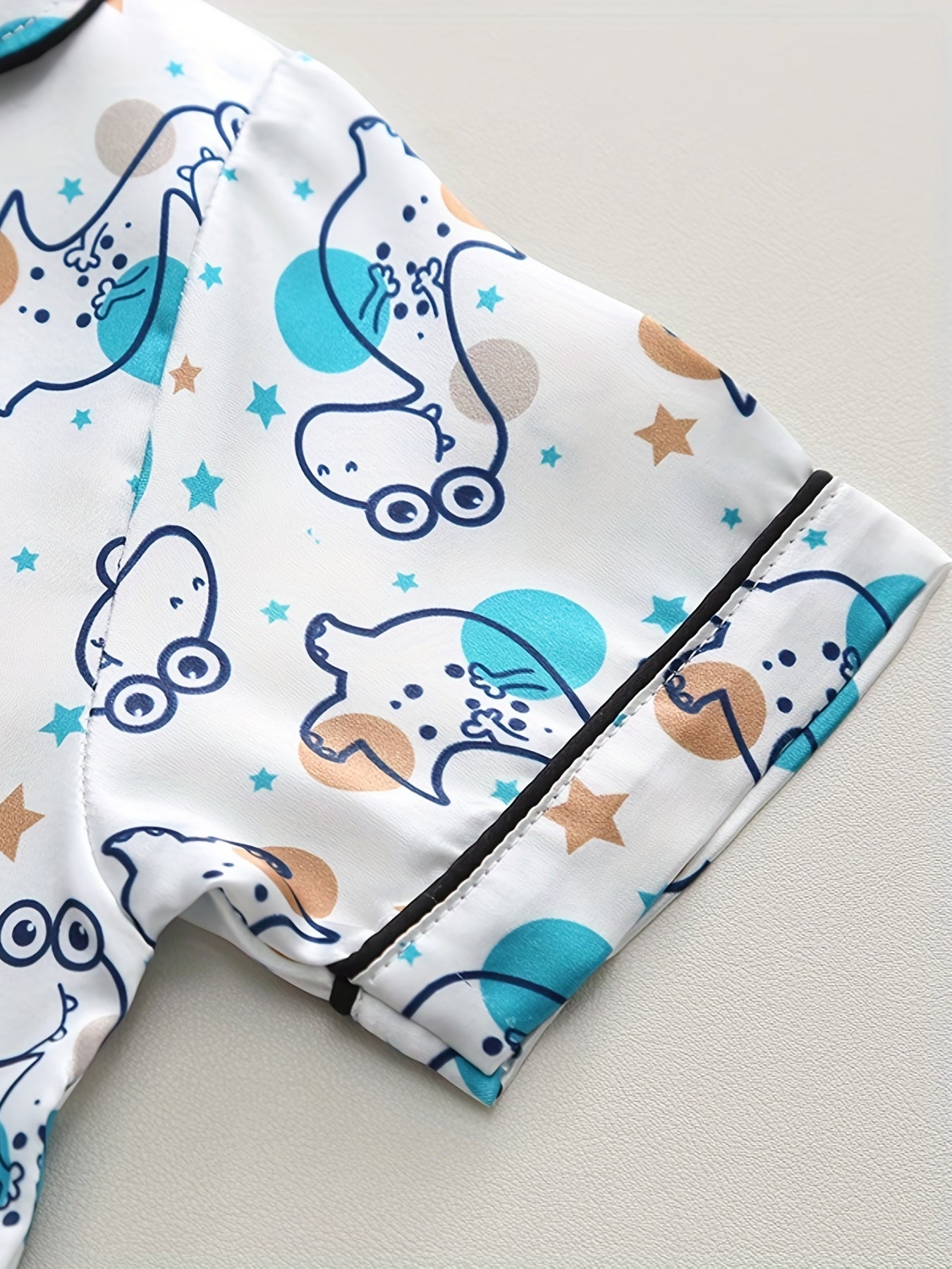 Boys Dino Print Pajamas Set Short Sleeves Bottoms Cozy Casual Homewear