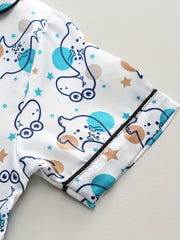 Boys Dino Print Pajamas Set Short Sleeves Bottoms Cozy Casual Homewear
