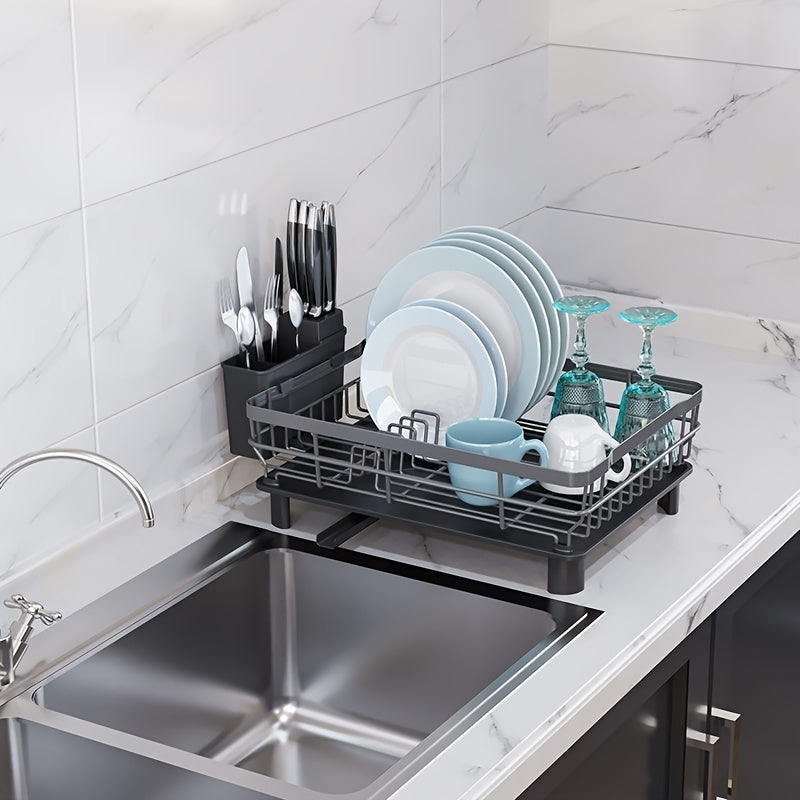 Kitchen Dish Drain Rack with Drainboard and Utensil Holder