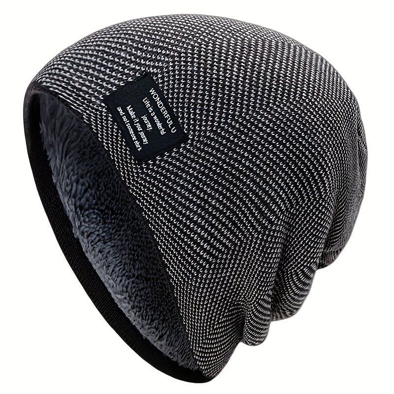 Fashionable Ear Protection Windproof Knit Beanie Hat With Plus Velvet