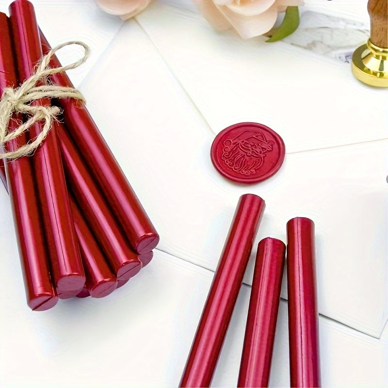 12pcs Mailable Glue Gun Sealing Wax Sticks in Metallic Burgundy Wine Red