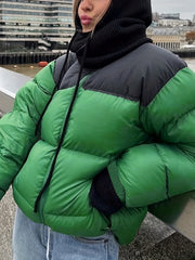 Block Zip Up Coat Casual Long Sleeve Outerwear