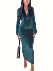 Solid Long Sleeve Mock Neck Zipper Dress