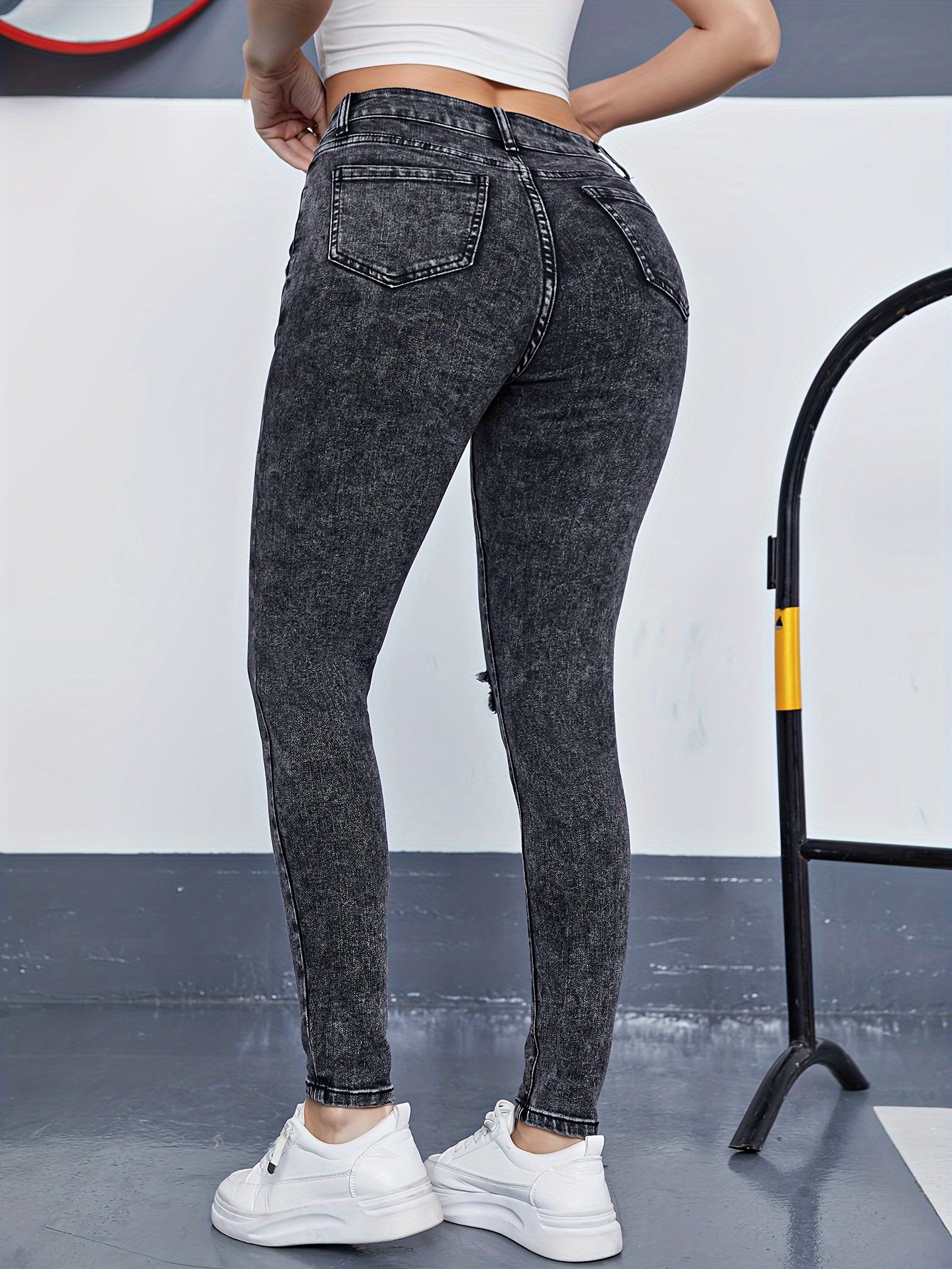 Ripped Button Fly Slim Fit Jeans