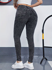 Ripped Button Fly Slim Fit Jeans
