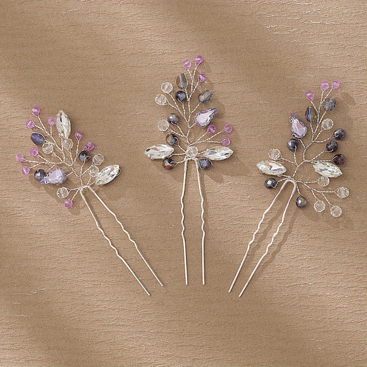 3pcs Crystal Hairpin U Shaped Head Jewelry Hair Accessories