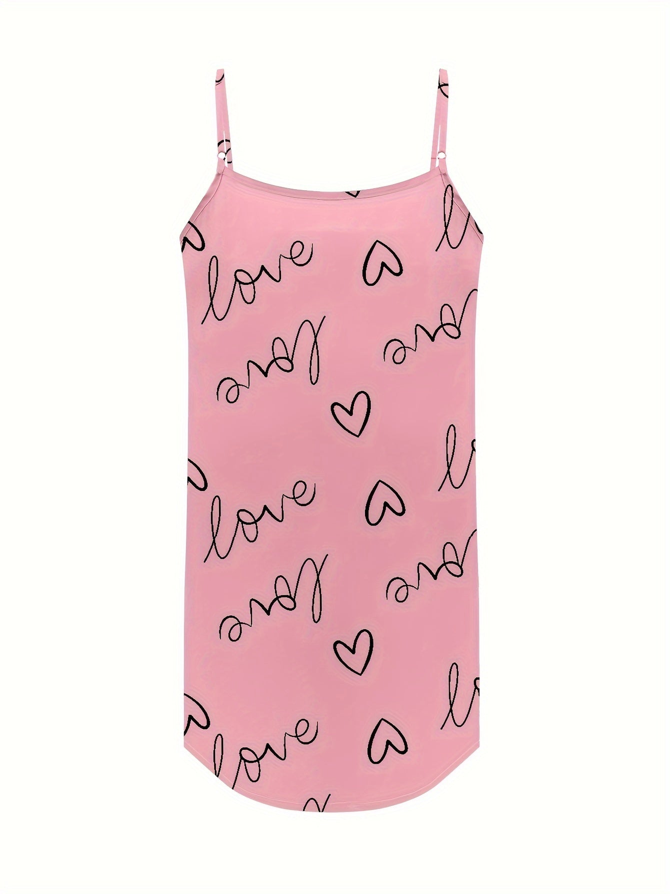 Nightdress Women's Plus Heart & Art Letter Print Satin Cami Sleep