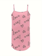 Nightdress Women's Plus Heart & Art Letter Print Satin Cami Sleep