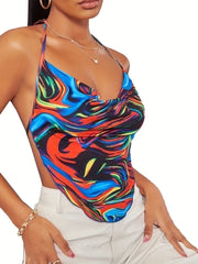 Abstract Ripple Print Halter Top