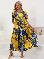 Tie Dye Short Sleeve Maxi Smock Dress