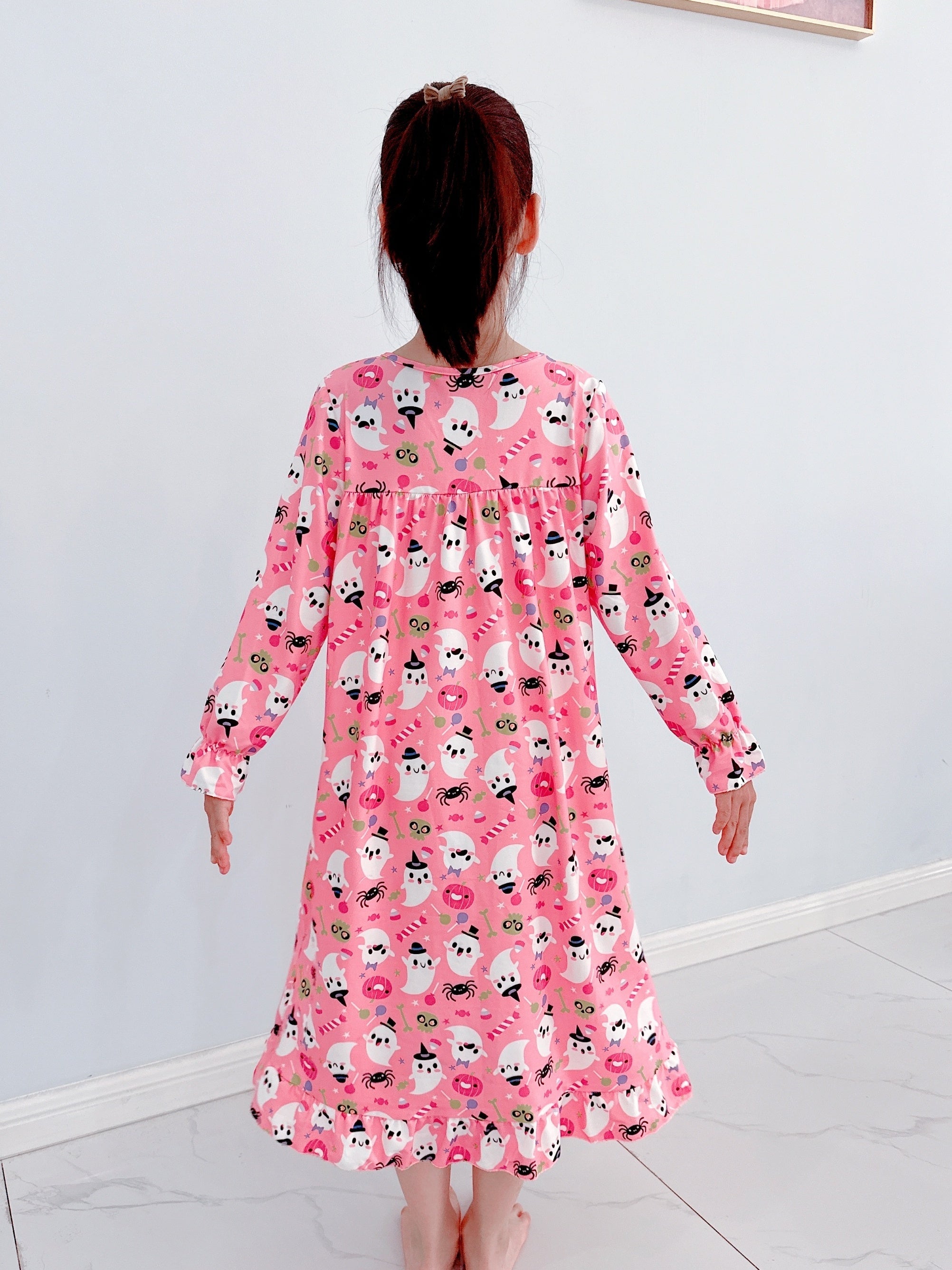 Ghost Pattern Girl's Nightgown Lace Decor Halloween Style Pajama