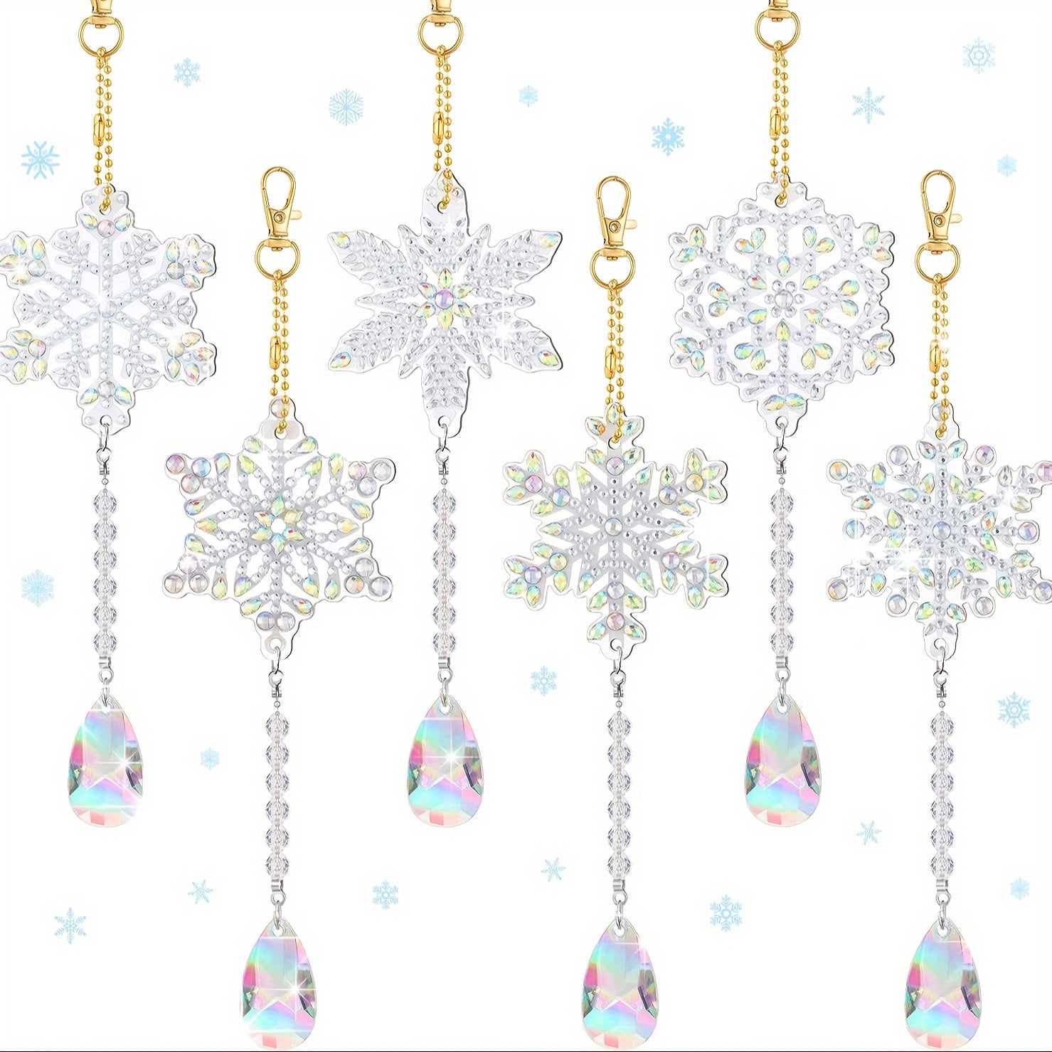 6pcs Snowflake Faux Diamond Painted Hanging Pendant Set