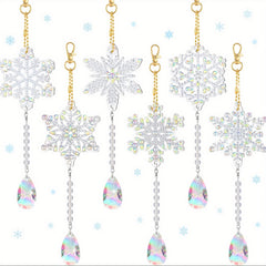 6pcs Snowflake Faux Diamond Painted Hanging Pendant Set