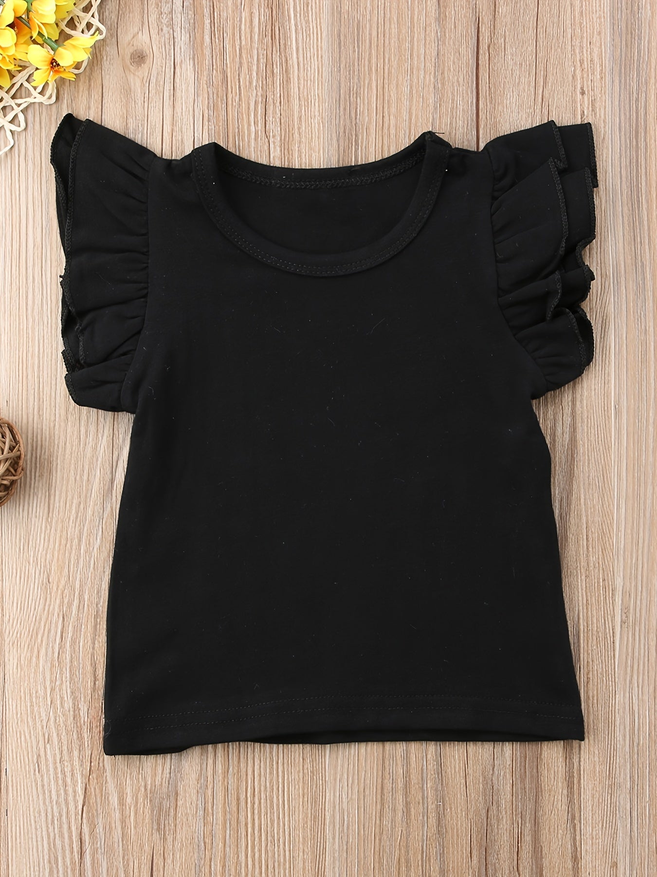 Baby Girls Ruffled Sleeveless T-shirt Crew Neck Basic Tee for Summer