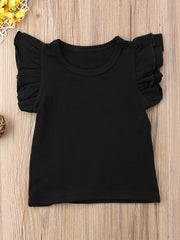 Baby Girls Ruffled Sleeveless T-shirt Crew Neck Basic Tee for Summer