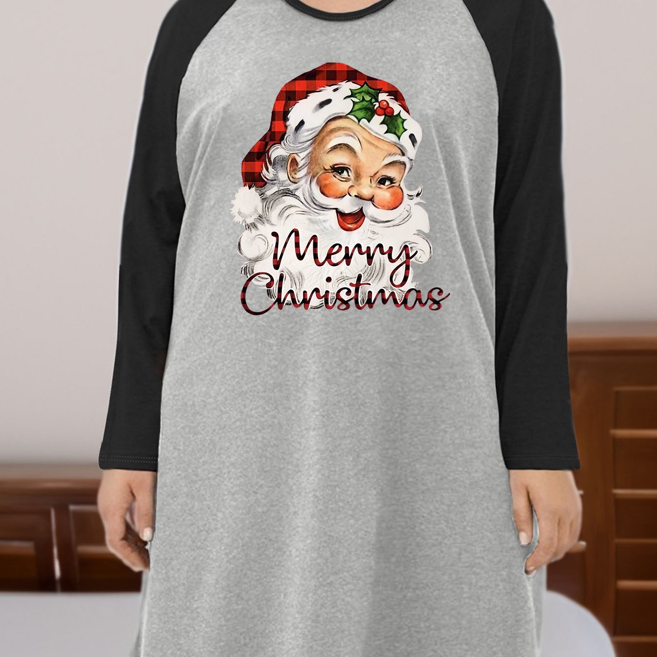 Christmas Nightdress Women's Plus Santa Claus Print Tee Sleep Dress