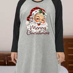Christmas Nightdress Women's Plus Santa Claus Print Tee Sleep Dress