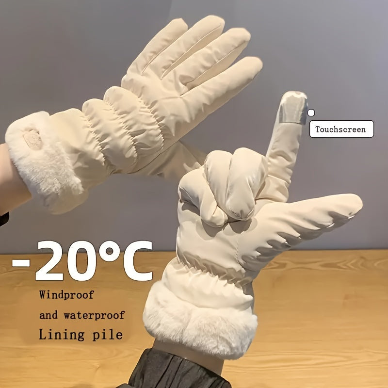 1pair Bear Label Warm Gloves