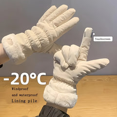 1pair Bear Label Warm Gloves