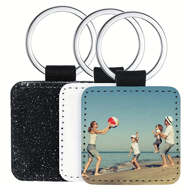 10pcs Sublimation Blank Glitter Square Keychain PU Leather Single Side Print