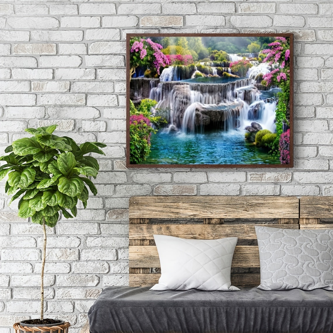 5D Waterfall Landscape Diamond Painting Kit, Full Drill Rhinestone Embroidery