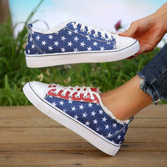 Women's Print Canvas Sneakers Lace Up Low Top Shoes