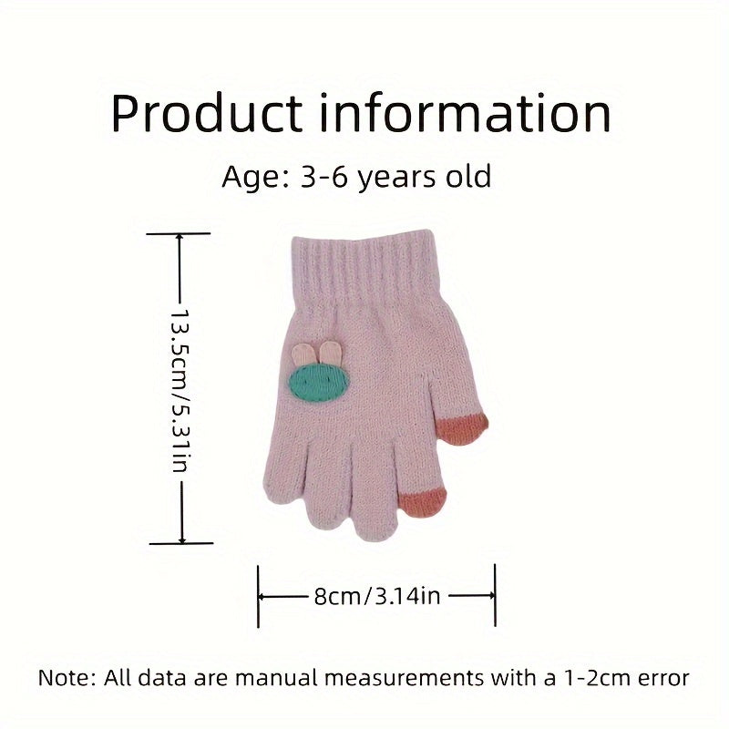 Kids' Winter Ski & Cycling Gloves Coldproof Rabbit Cartoon Knitted Gloves, Ages