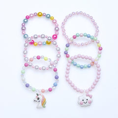 Girls Cloud Unicorn Pendant Beaded Bracelet Set