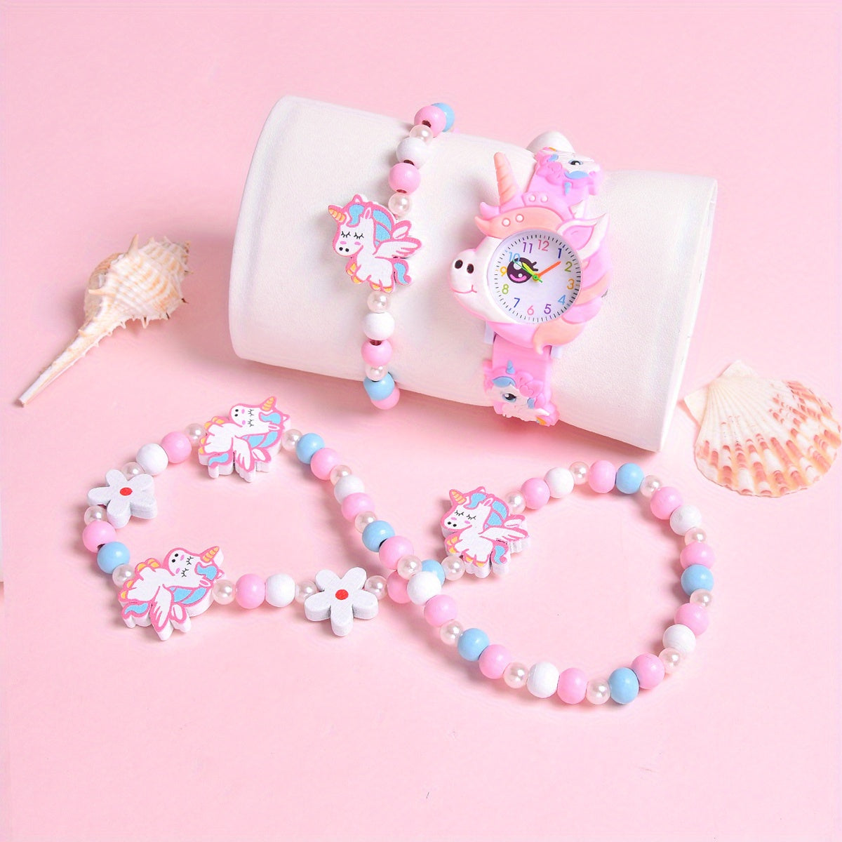 3pcs 3D Cartoon Horse Silicone Strap Girls' Watch