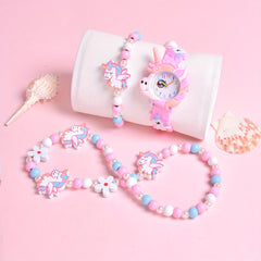3pcs 3D Cartoon Horse Silicone Strap Girls' Watch
