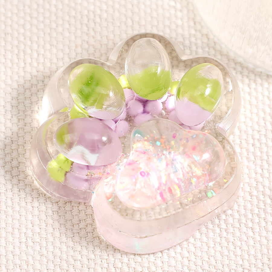 Clear Cat Paw Squishy Toy Pink Glitter Shining Silicone Squeeze Toy
