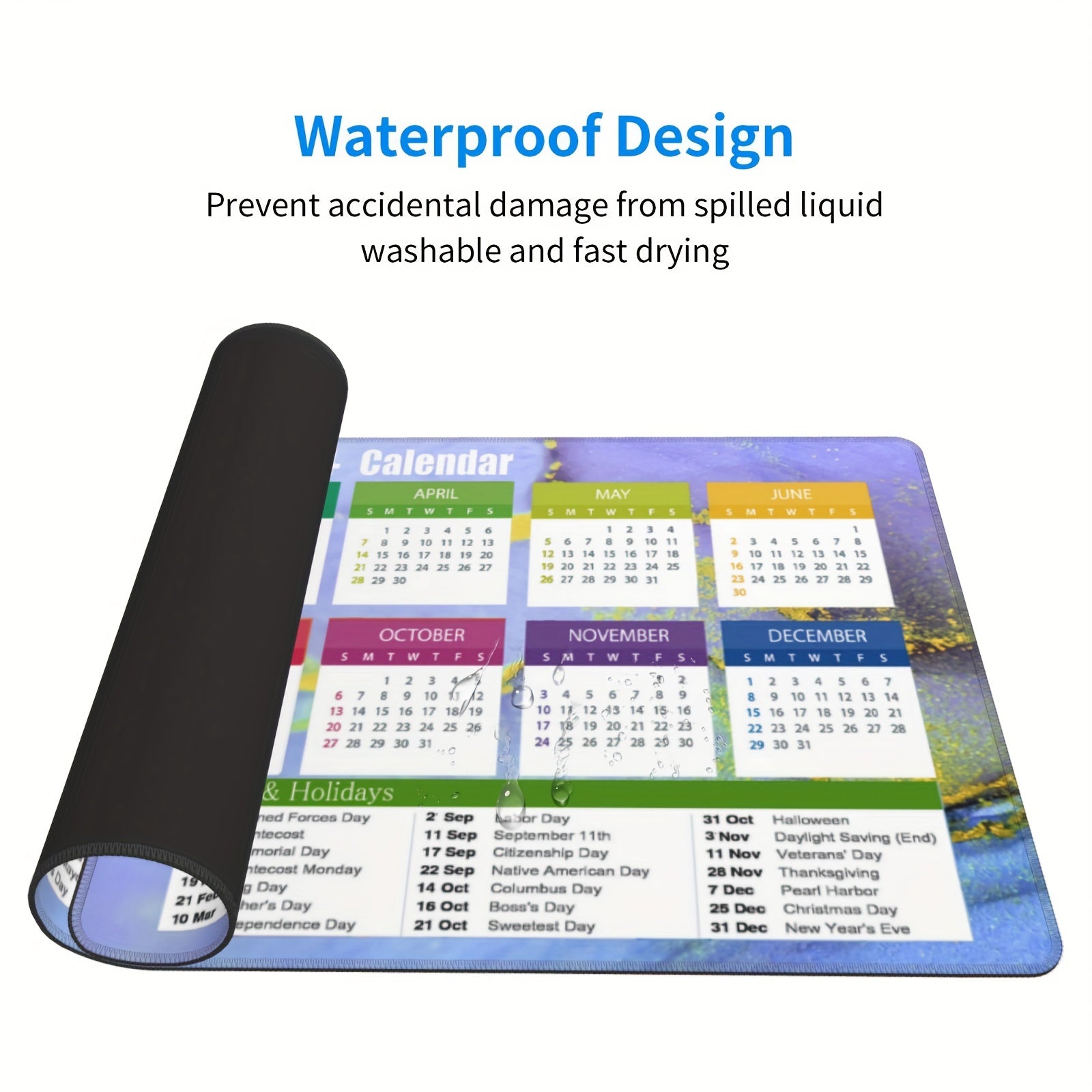 Colorful Calendar Large Mouse Pad for Women, Non-Slip Rubber Mouse Pad