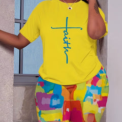 Casual Two Piece Letter Print T-shirt & Shorts Set