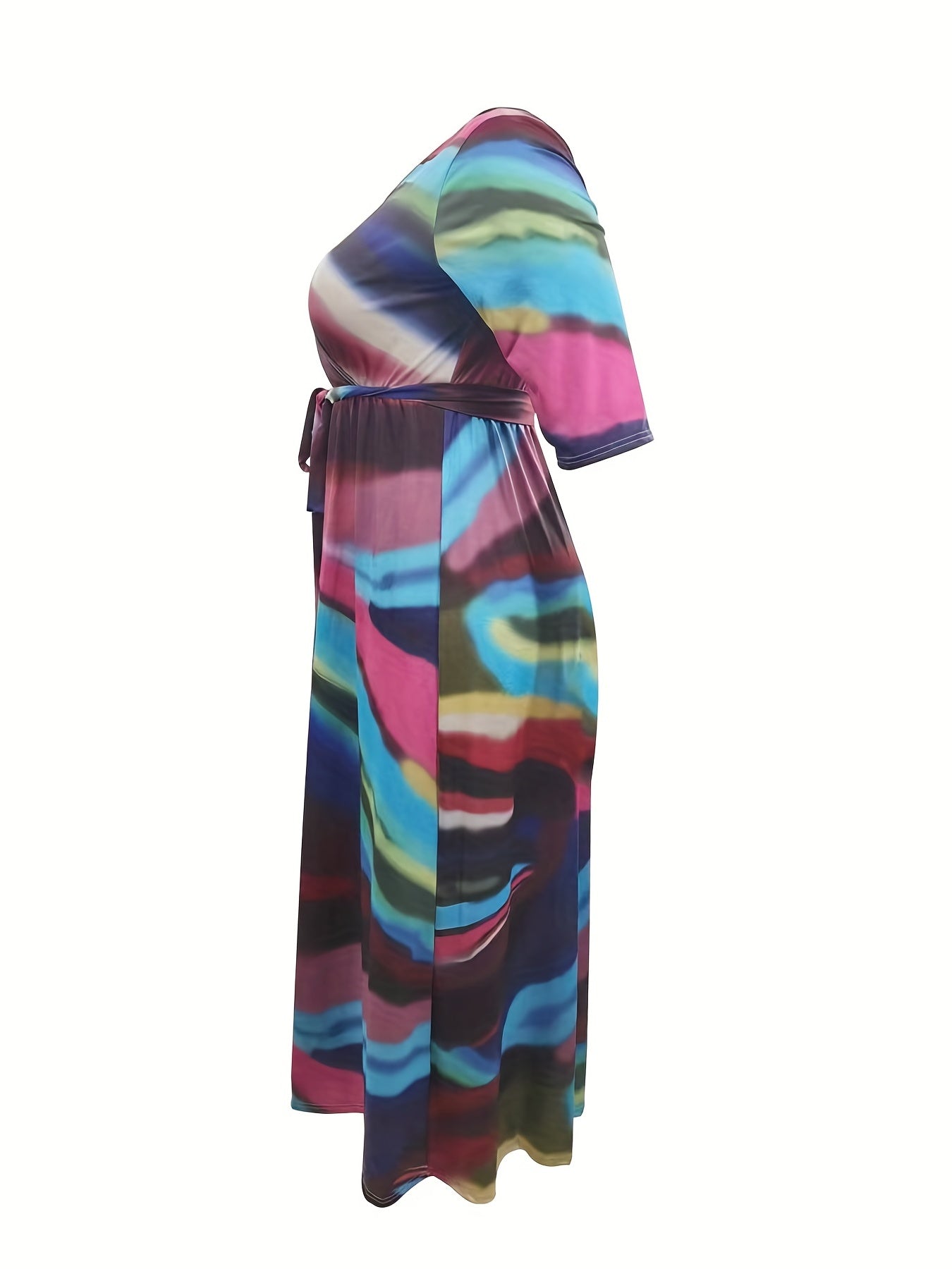 Women's Plus Ombre Print Half Sleeve Maxi Dress With Belt