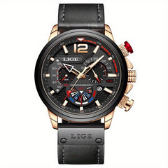 LIGE Boy's Leather Quartz Watch Waterproof Sport Clock