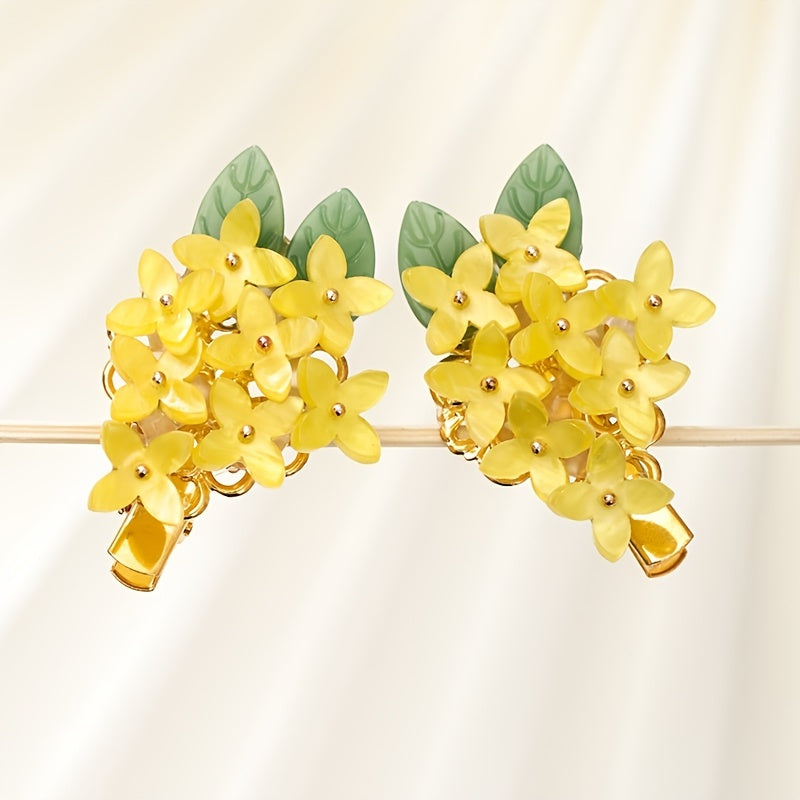 Osmanthus Flower Hair Clips Yellow Alloy Hanfu Chinese Style Hairclip Vintage