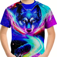 Colorful Wolf Graphic T-shirt for Boys 3D Print Crew Neck Tee