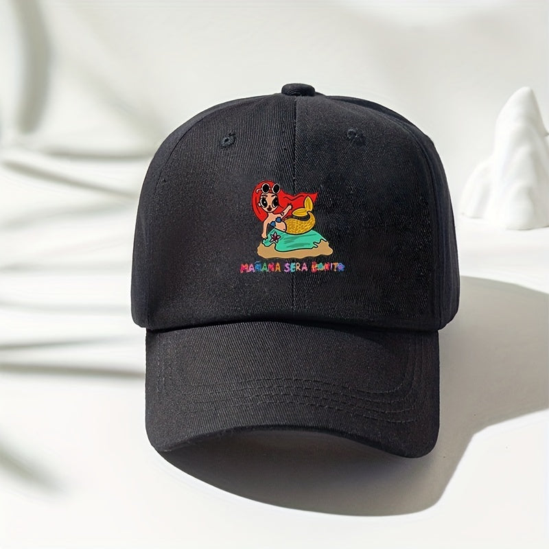 Mermaid Print Baseball Cap Casual Washed Distressed Cotton Dad Hats