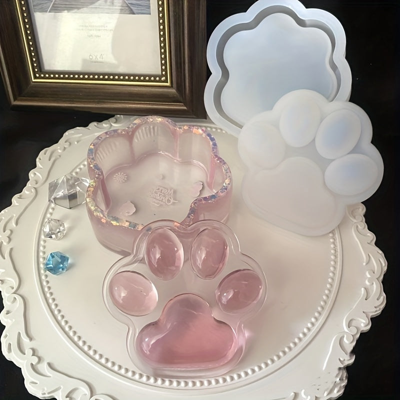 DIY Cat Paw Jewelry Storage Box Resin Mold Silicone Trinket Box
