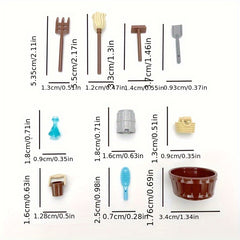 12pcs Cleaning Toy Blocks Set DIY Mini Utensils Cups Bottles Wooden Bu