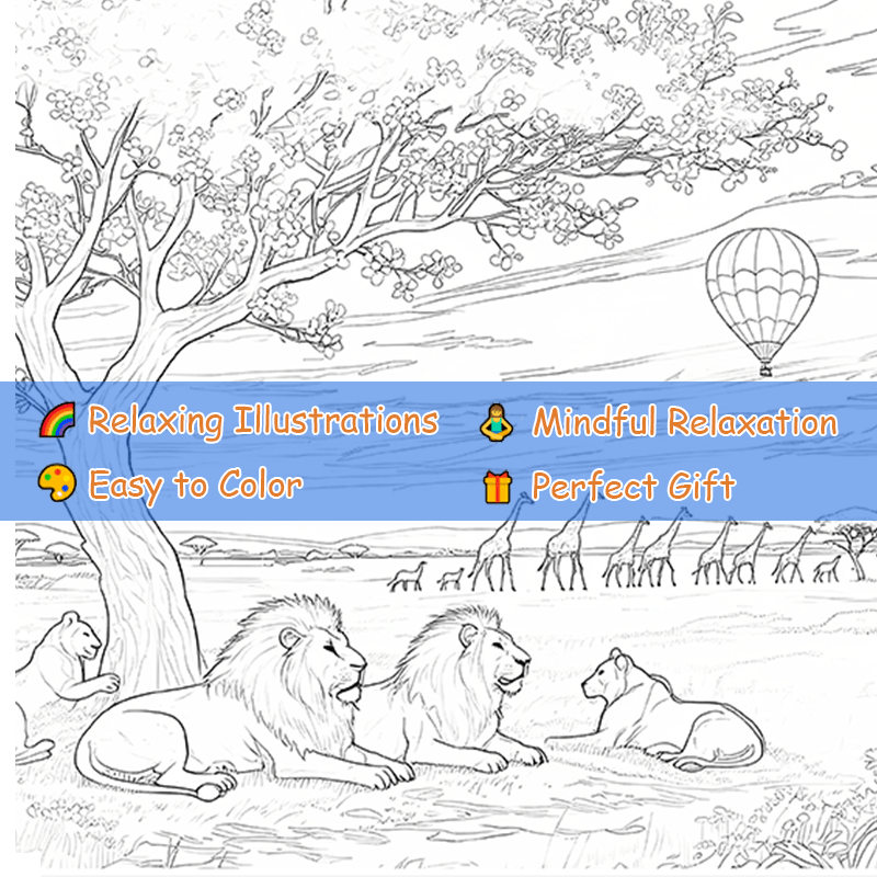 Deluxe Adult Coloring Book, 22 Pages, 20x20cm, Soothing Scenery, Birthday Gift