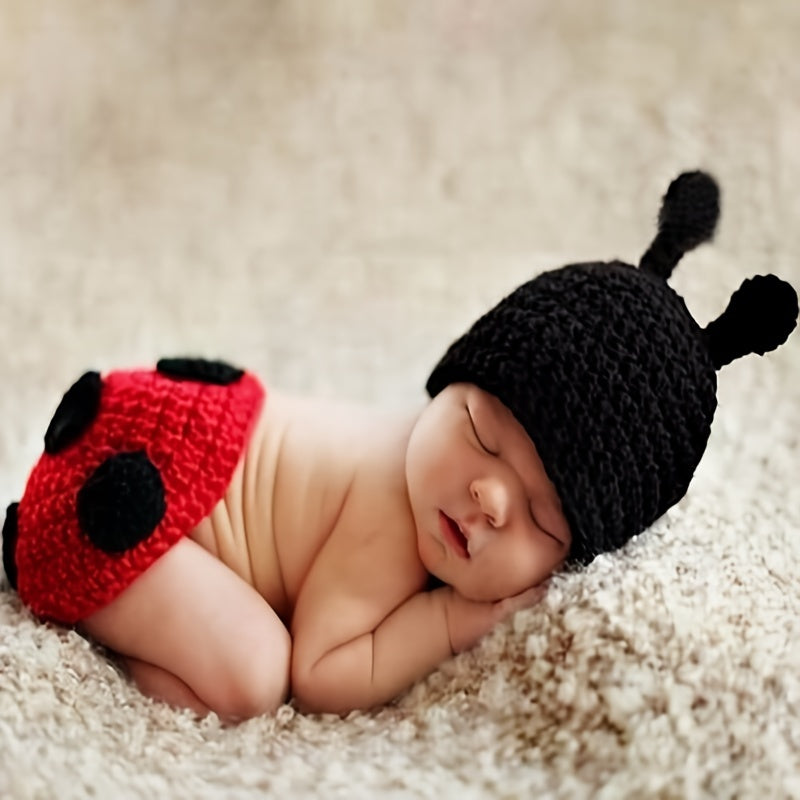 Knitted Ladybug Baby Beanie for Newborns
