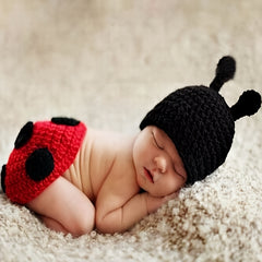 Knitted Ladybug Baby Beanie for Newborns