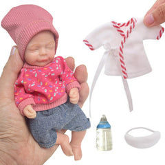 Mini Palm Solid Silicone Reborn Girl And Boy Doll With Two Outfits