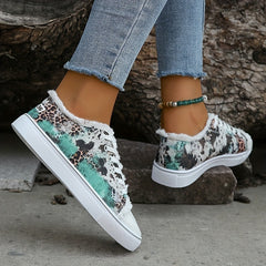 Leopard Print Lace-Up Sneakers Lightweight Outdoor Comfy Shoes