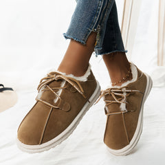 Plush Lined Snow Shoes Lace Up Faux Suede Snow Boots Women's