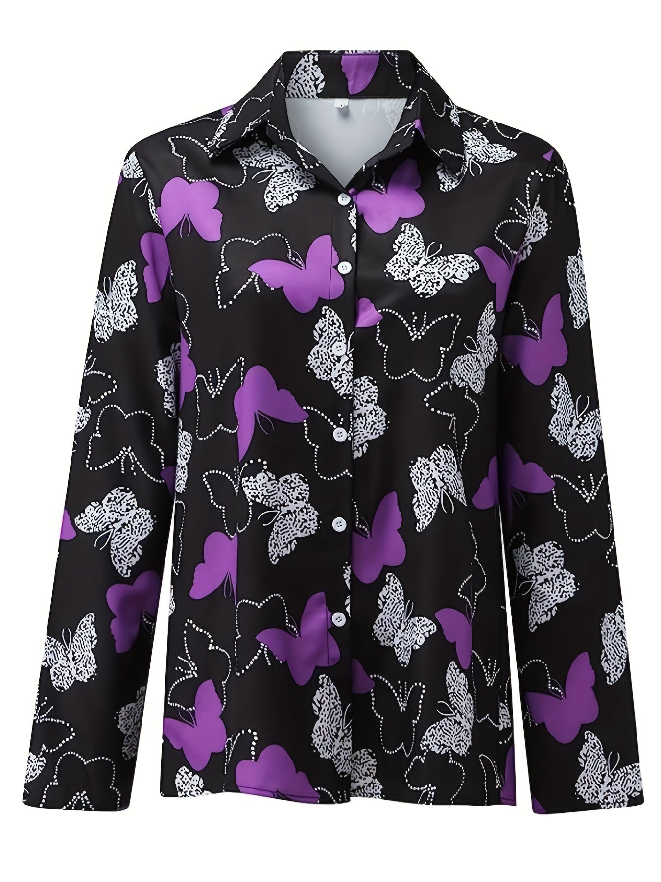 Butterfly Print Plus Size Button Up Blouse