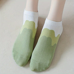 6 Pairs Colorblock Ankle Socks Soft Lightweight All match Women's Stockings